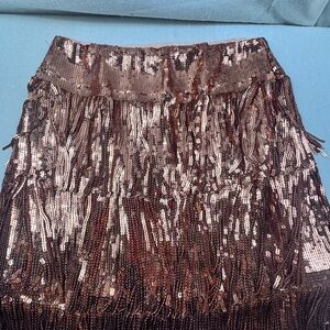 Maeve for Anthropologie sequin  Fringe Skirt - Bronze size 8p